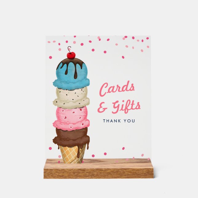 Summer Ice Cream Cards & Gifts Bridal Shower Acrylic Sign (Front)