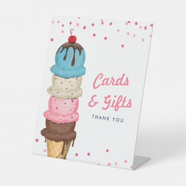 Summer Ice Cream Cards & Gifts Bridal Shower Pedestal Sign (Front)