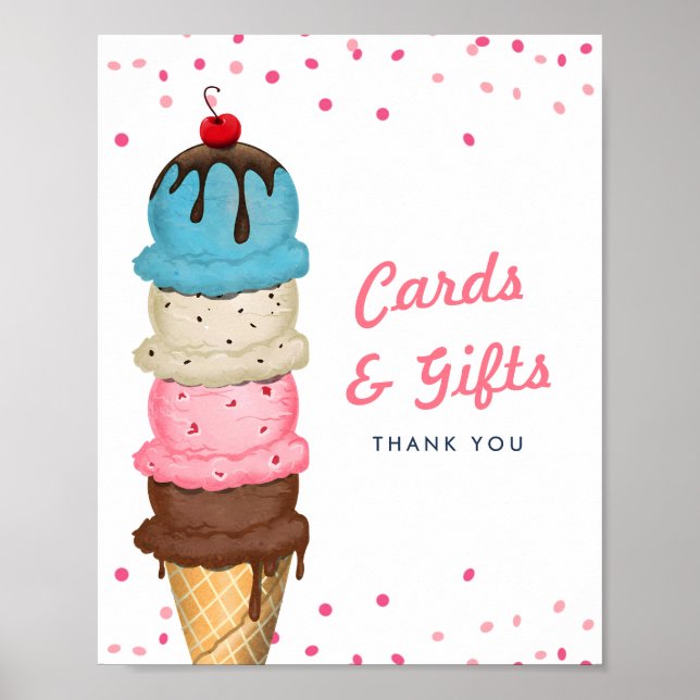 Summer Ice Cream Cards & Gifts Bridal Shower Poster (Front)