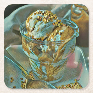 Summer ice cream cone square paper coaster