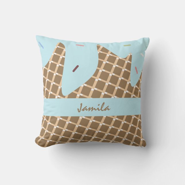 Summer Ice Cream Dripping Cone Sprinkles Blue  Cushion (Front)