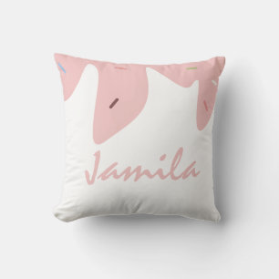 Summer Ice Cream Dripping Sprinkles Pink Name Cushion