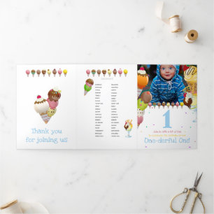 Summer ice cream fun photo party games Tri-Fold invitation
