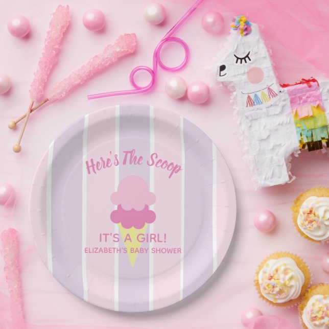 Summer Ice Cream Girl Baby Shower Paper Plate (Party)