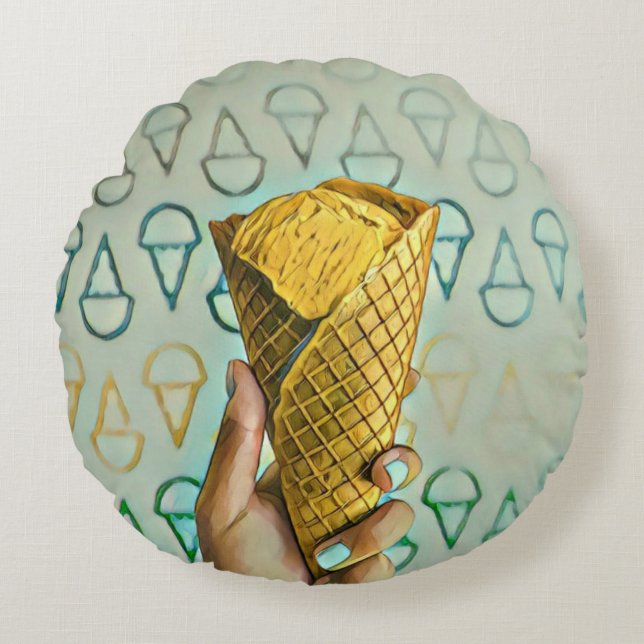 Summer ice cream lovers round cushion (Front)