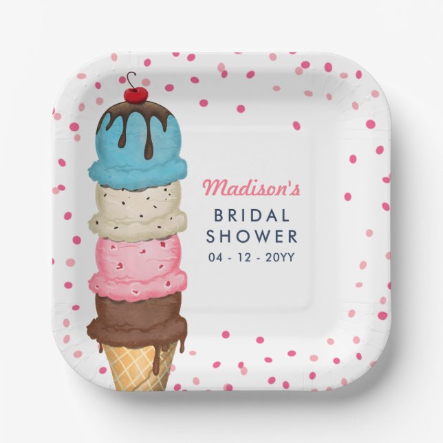 Summer Ice Cream Modern Bridal Shower Paper Plate (Front)