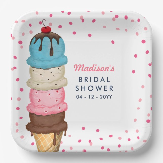 Summer Ice Cream Modern Bridal Shower Paper Plate (Front)