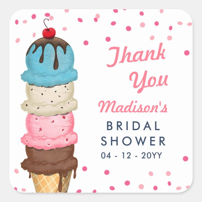 Summer Ice Cream Modern Bridal Shower Thank You Square Sticker (Front)