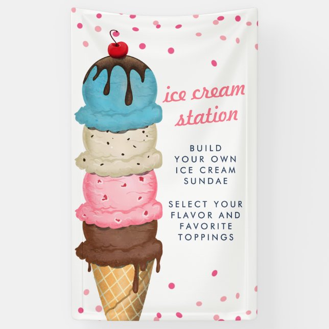 Summer Ice Cream Modern Watercolor Bridal Shower Banner (Vertical)