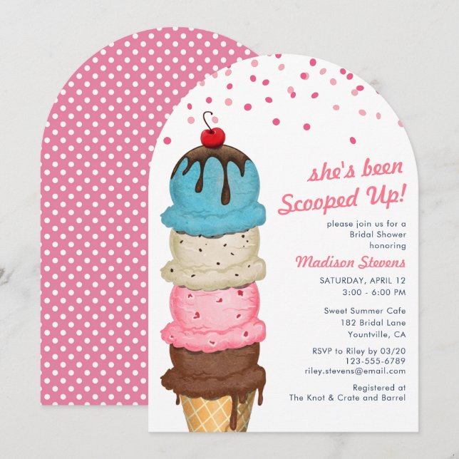Summer Ice Cream Modern Watercolor Bridal Shower Invitation (Front/Back)