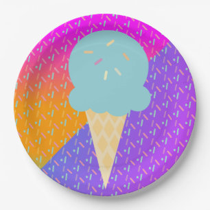 Summer Ice Cream Neon Sprinkles Party Pattern Paper Plate