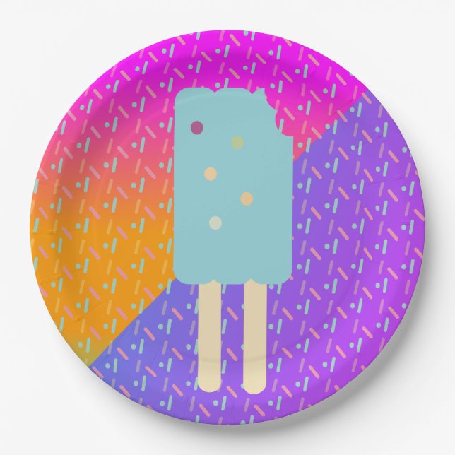 Summer Ice Cream Neon Sprinkles Party Pattern Paper Plate (Front)