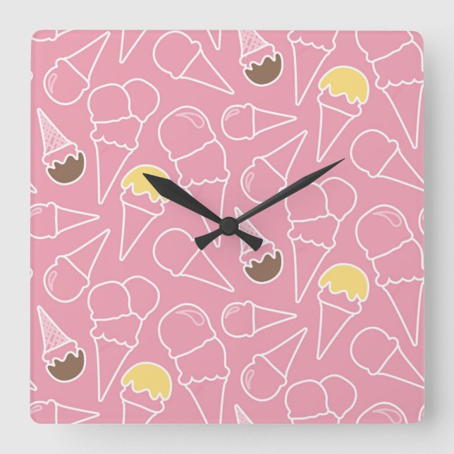 Summer Ice Cream Pattern Square Wall Clock (Front)