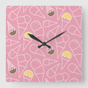 Summer Ice Cream Pattern Square Wall Clock