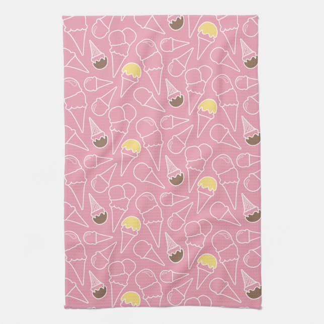 Summer Ice Cream Pattern Tea Towel (Vertical)