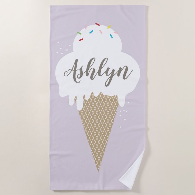 Summer Ice Cream Purple Beach Towel (Front)