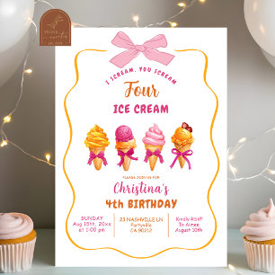 Summer Ice Cream Scream 4 Ice Cream 4th Birthday Invitation
