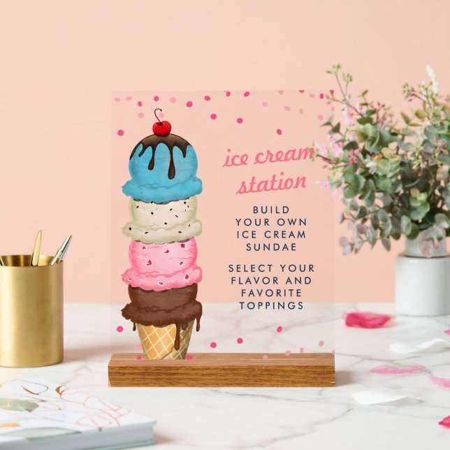 Summer Ice Cream Station Modern Bridal Shower Acrylic Sign (Wedding)