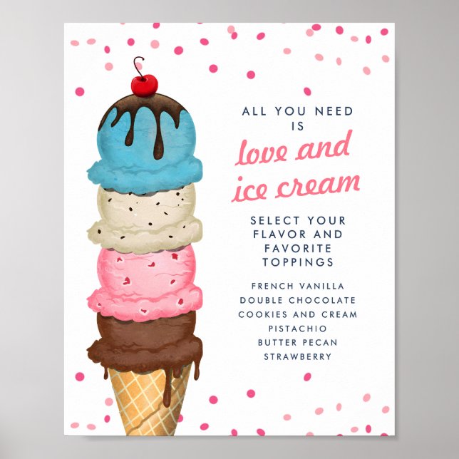 Summer Ice Cream Station Modern Bridal Shower Poster (Front)