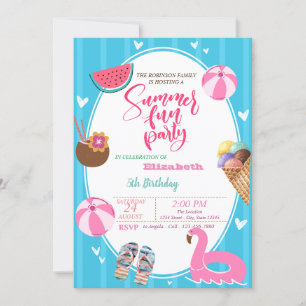 Summer Ice cream Watermelon Pool Toys Birthday  Invitation