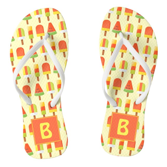 Summer Ice Lollies Pattern Monogram Flip Flops (Footbed)