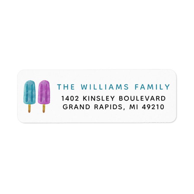 Summer Ice Pops Blue & Purple Party Return Address (Front)