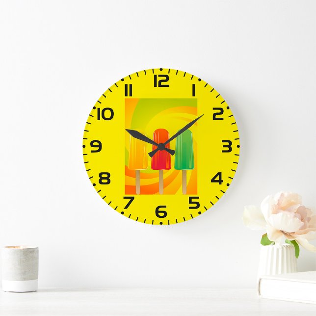 Summer Ice Pops Trio Bright Popsicles Large Clock (Creator Uploaded)