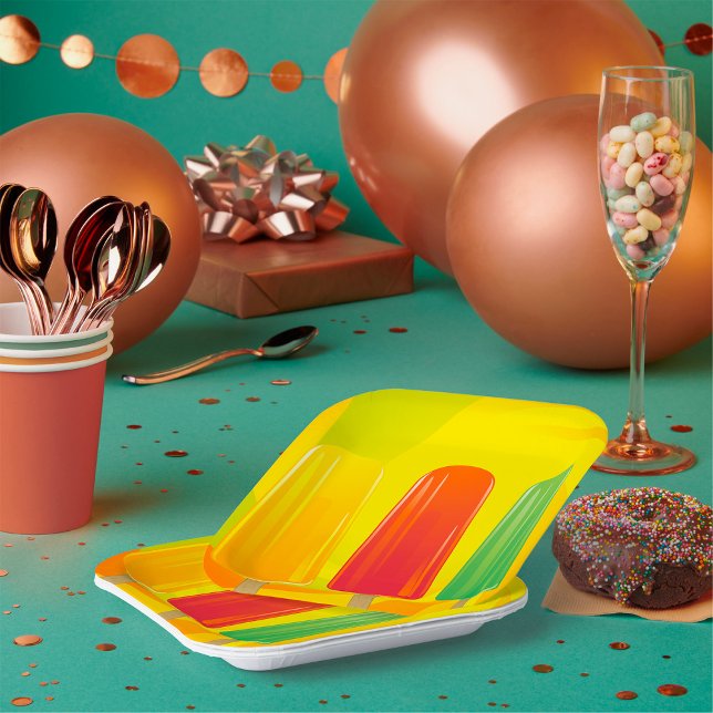 Summer Ice Pops Trio Bright Popsicles Paper Plate (Creator Uploaded)