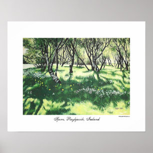 Summer Iceland sunshine trees landscape painting  Poster