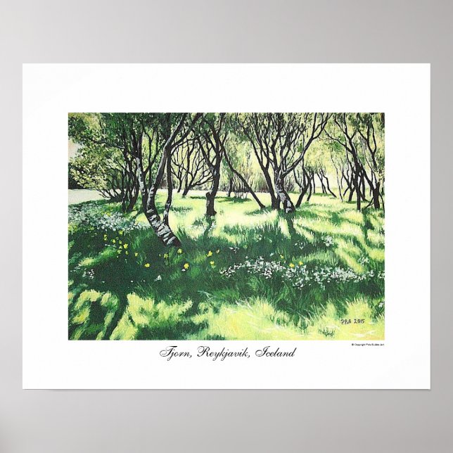 Summer Iceland sunshine trees landscape painting  Poster (Front)