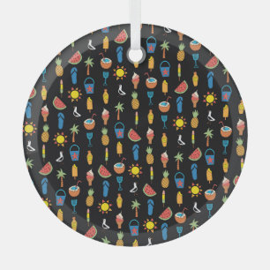 Summer Icons Black Seamless Background Glass Tree Decoration