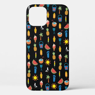 Summer icons seamless vintage pattern black. Repea iPhone 12 Case
