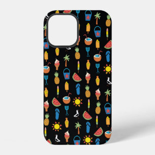 Summer icons seamless vintage pattern black. Repea iPhone 12 Case