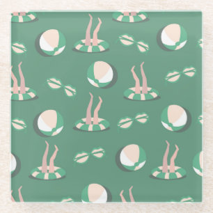 Summer Icons: Vintage Seamless Repeat Glass Coaster