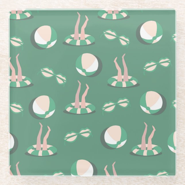 Summer Icons: Vintage Seamless Repeat Glass Coaster (Front)