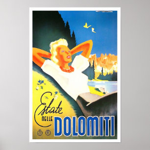Summer in Dolomites Italy vintage travel Poster