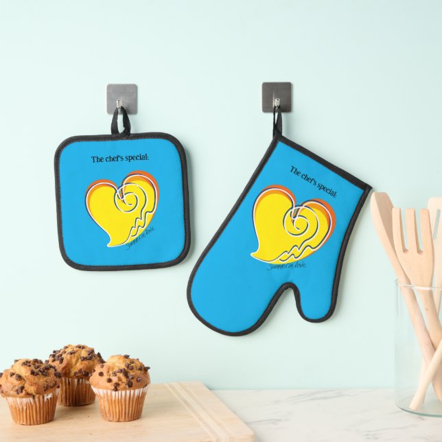 Summer in Love -The chef's special - Personalised  Oven Mitt & Pot Holder Set (Insitu(Hanging))