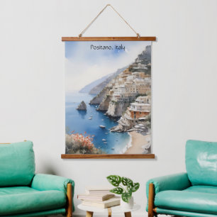 Summer in Positano Italy Watercolor Illustration Hanging Tapestry