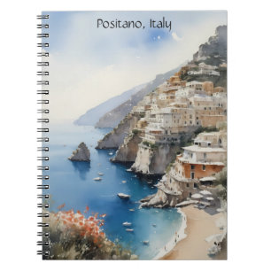 Summer in Positano Italy Watercolor Illustration Notebook
