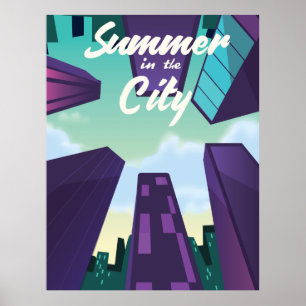 Summer in the City cityscape poster cartoon.