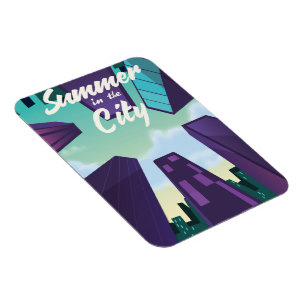 Summer in the City cityscape poster cartoon. Magnet