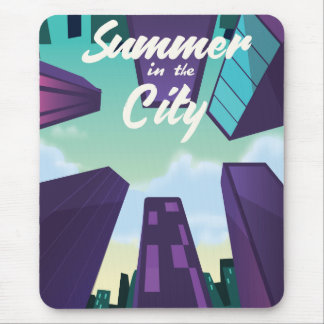 Summer in the City cityscape poster cartoon. Mouse Mat