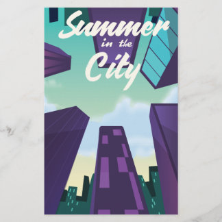 Summer in the City cityscape poster cartoon. Stationery