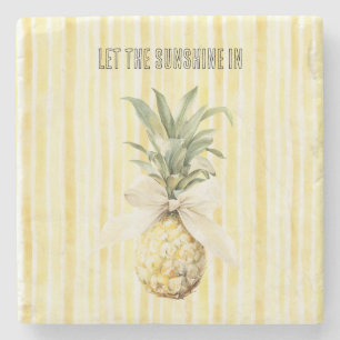 Summer in the Sun Yellow Stripes Pineapple Stone Coaster