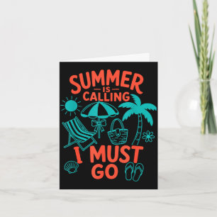 Summer is calling beach i must go retro palm card