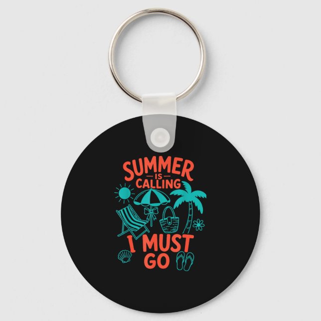 Summer is calling beach i must go retro palm  key ring (Front)