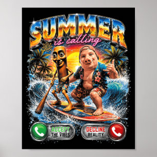 Summer Is Calling Tung Tung Sahur Surfing Meme Poster
