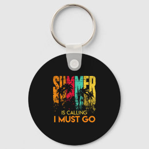 Summer is calling vintage must go retro beach palm key ring