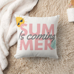 Summer is coming pink and grey typography cushion