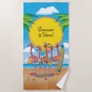Summer Is Here Flamingos Beach Towel